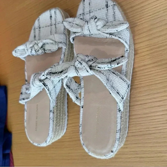 Stuart Weitzman Bandeau Espadrilles Flat Sandals Tweed Bows Womens Size 7.5 - Picture 11 of 12